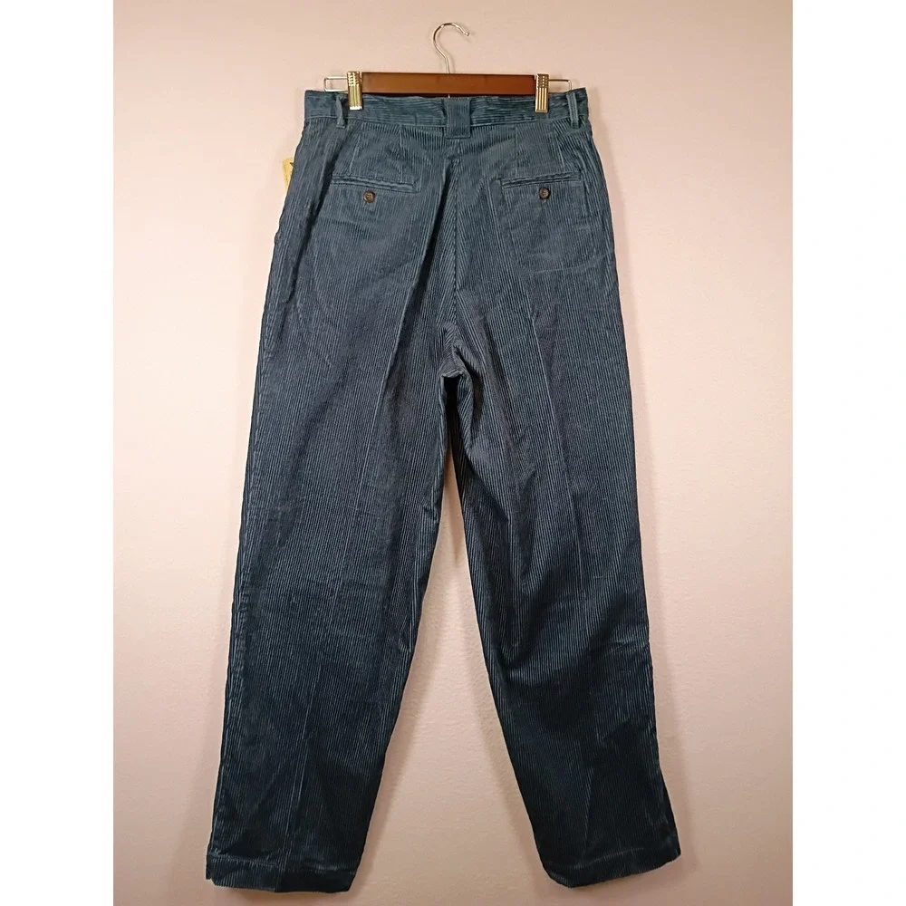 Dark Academia Marsh Landing Essentials Women 12 Teal Blue Pleated Corduroy Pants